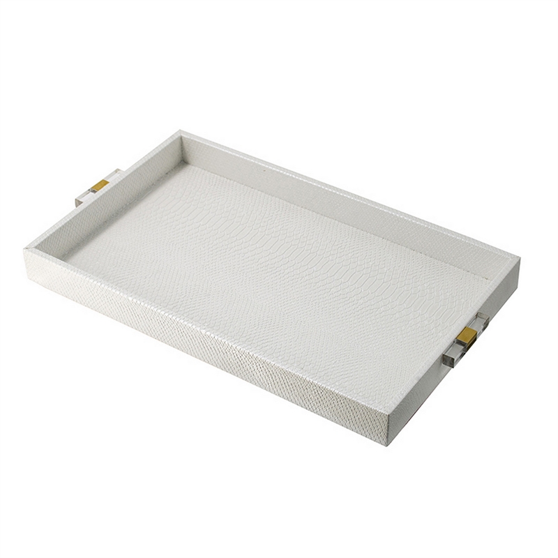 Benjara Snakeskin Texture Decorative Trays- White MDF (Set of 2)