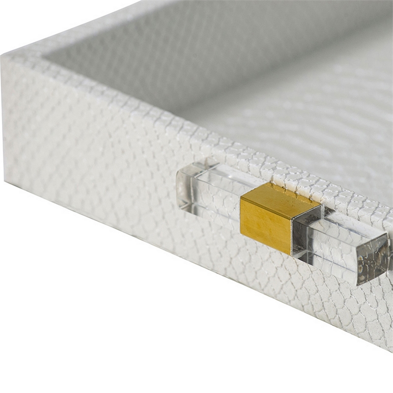 Benjara Snakeskin Texture Decorative Trays- White MDF (Set of 2)