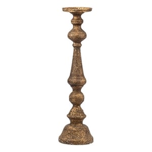 Benjara Mia 24&quot Pillar Candle Holder- Antique Brass Metal- Turned Pedestal