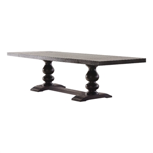 Benjara 95-123&quot Dining Table- 2 Extension Leaves- Turned- Antique Black Wood