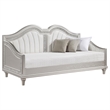 Benjara Nive Twin Daybed-Classic-Faux Diamond-Silver-Ivory Fabric Upholstered