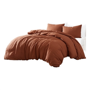 Benjara Edge 4 Piece Queen Size Duvet Comforter Set- Washed Linen- Rust Orange