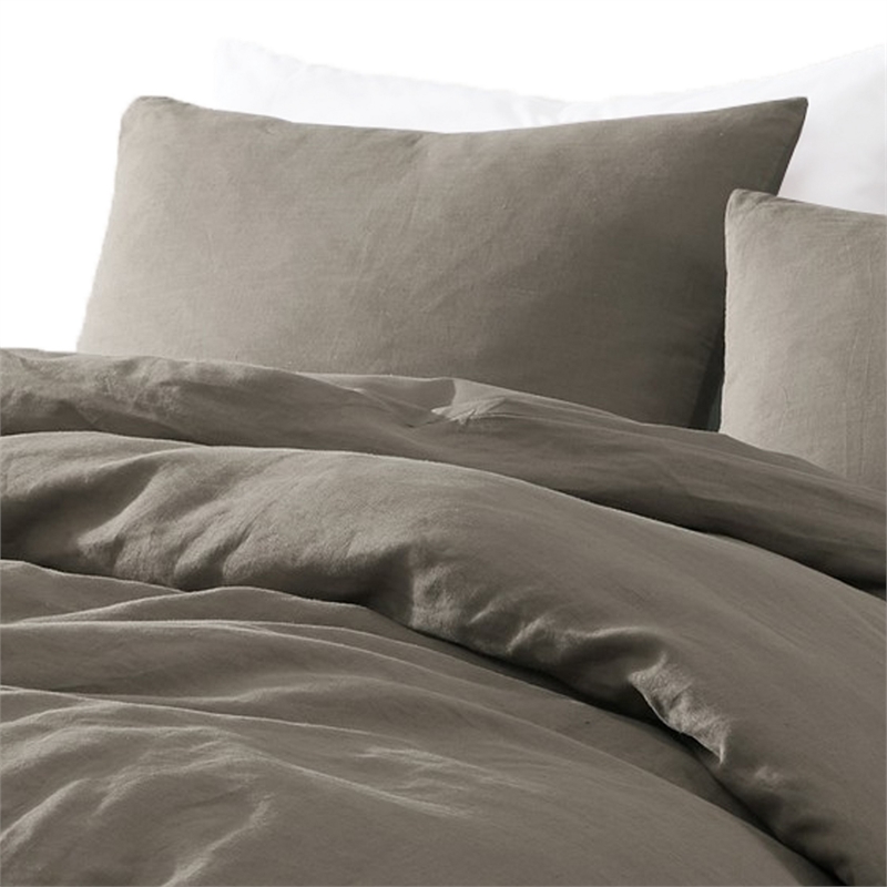 Benjara Edge 4 Piece King Size Duvet Comforter Set- Washed Linen- Charcoal Gray