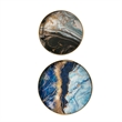 Benjara Set of 2 Round Decorative Trays- Tall Rims- Faux Marble- Blue/Gold