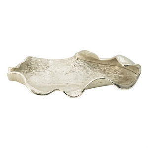 Benjara 20&quot Decorative Platter- Aluminum- Leaf Design- Bright Nickel Finish
