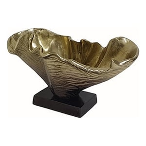 Benjara 15&quot Curved Shell Decorative Bowl- Aluminum- Square Base- Gold & Black