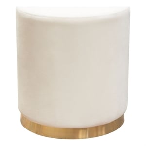 Benjara Himo 19&quot Round Padded Ottoman- Gold Metal Base- Cream Velvet Upholstery