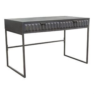 Benjara Fiva 47&quot 2 Drawer Desk- Embossed Geometric Patterns- Smoke Gray Wood