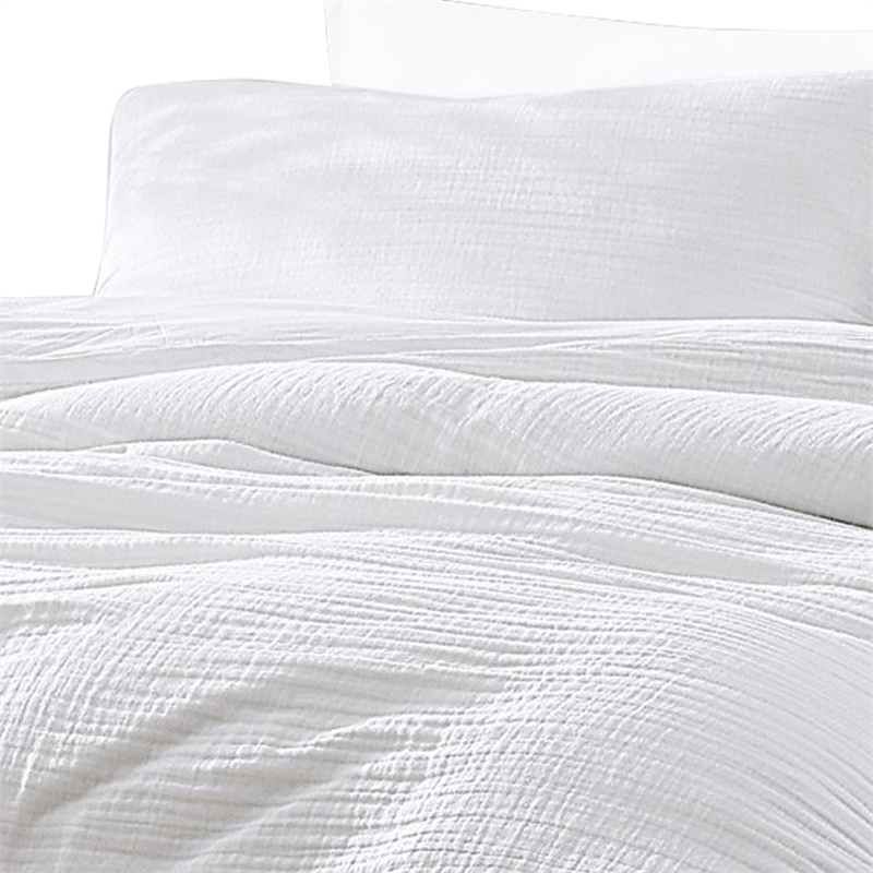 Benjara Uvi 3 Piece King Comforter Set- Cotton- Natural Crinkled Texture- White