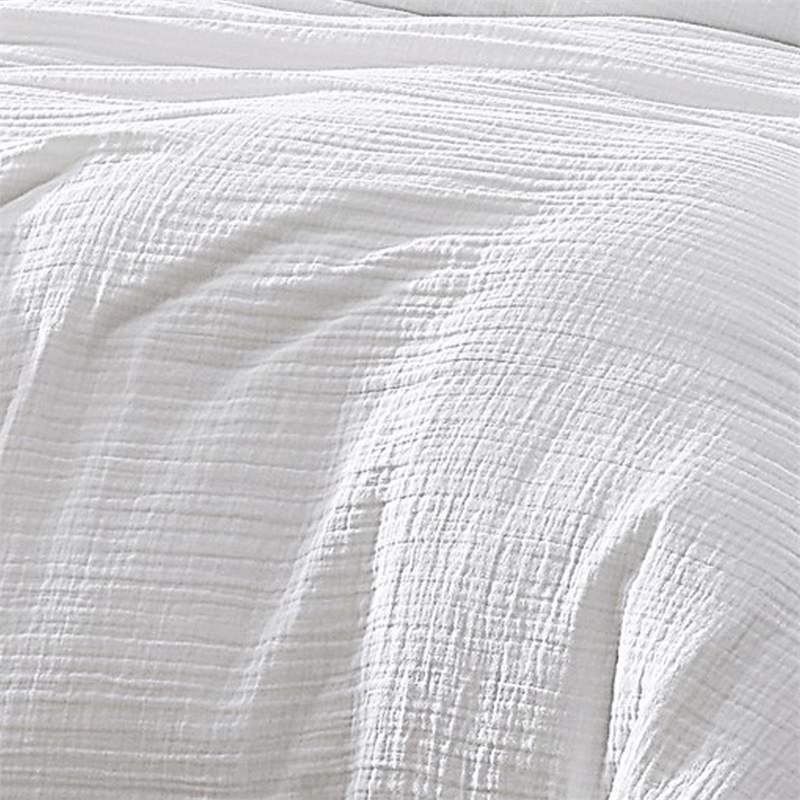 Benjara Uvi 3 Piece King Comforter Set- Cotton- Natural Crinkled Texture- White