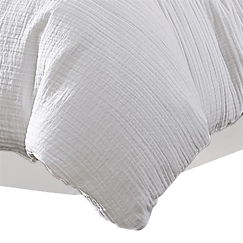 Benjara Uvi 3 Piece King Comforter Set- Cotton- Natural Crinkled Texture- White