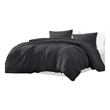 Benjara Uvi 3 Piece Queen Comforter Set- Cotton- Natural Crinkled Texture- Black