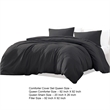 Benjara Uvi 3 Piece Queen Comforter Set- Cotton- Natural Crinkled Texture- Black