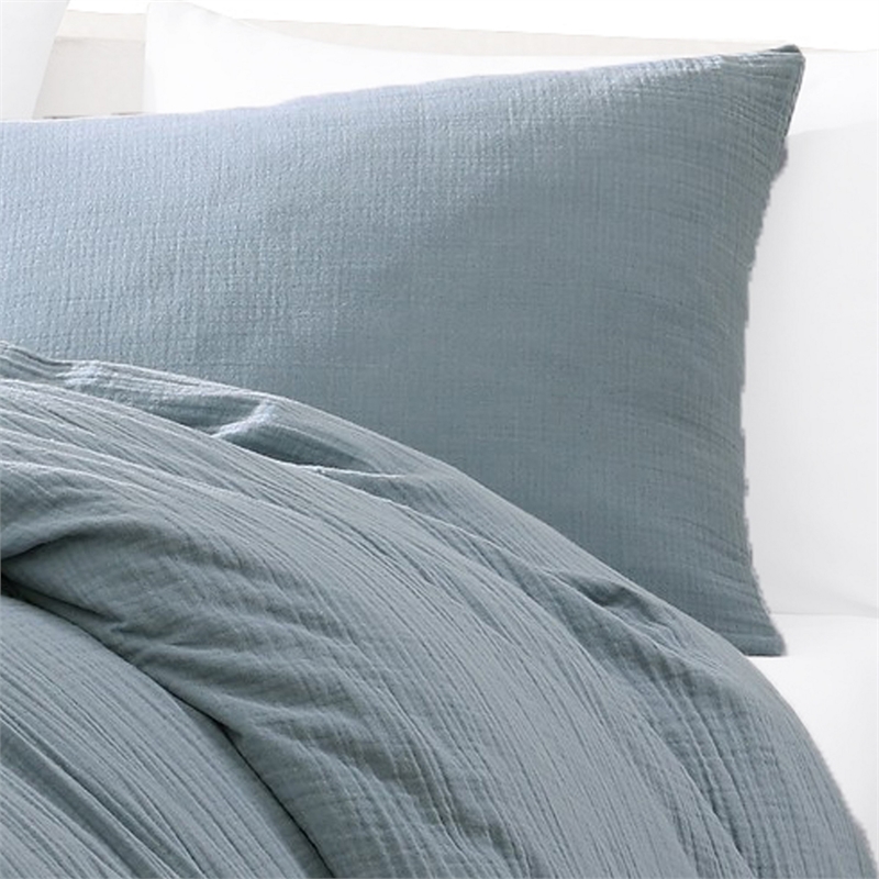Benjara Uvi 3 Piece Queen Comforter Set- Cotton- Natural Crinkled Texture- Blue