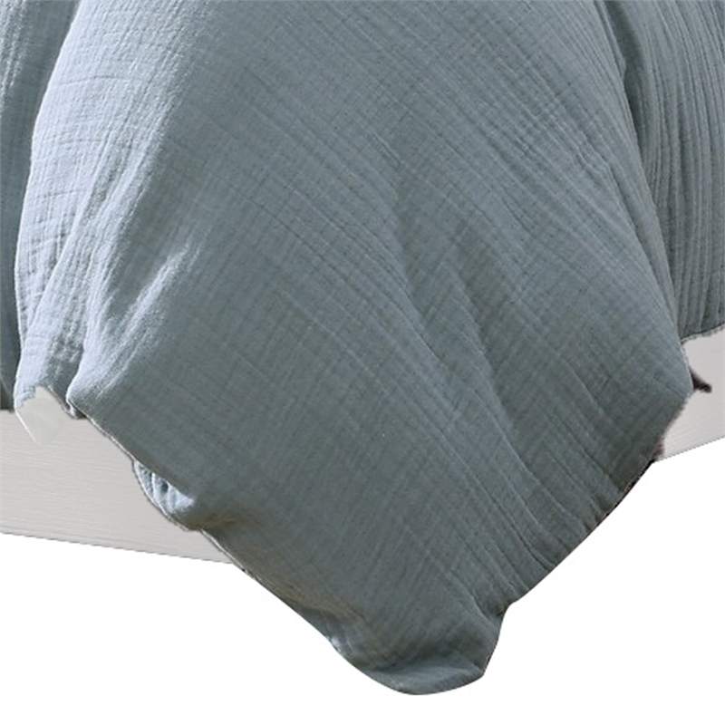 Benjara Uvi 3 Piece Queen Comforter Set- Cotton- Natural Crinkled Texture- Blue