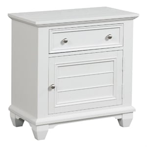 Benjara Jims 28&quot Nightstand- Single Door and Drawer- Cup Handles- White Wood
