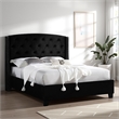 Benjara Elle King Size Bed- Low Profile- Button Tufted Headboard- Black