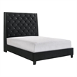 Benjara Toer Queen Size Bed- Tall Wingback Headboard- Black Velvet Upholstery