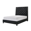 Benjara Toer Queen Size Bed- Tall Wingback Headboard- Black Velvet Upholstery