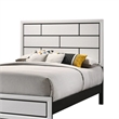 Benjara Asir Queen Size Bed- Geometric Panel Headboard- Modern White Wood Finish