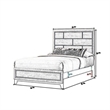 Benjara Asir Full Size Bed- Geometric Panel Headboard- Modern Gray Wood Finish