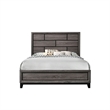 Benjara Asir Full Size Bed- Geometric Panel Headboard- Modern Gray Wood Finish