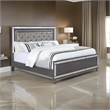 Benjara Reff Queen Size Bed- Button Tufted Gray Fabric Upholstery- Modern Wood