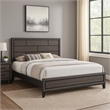 Benjara Asir King Size Bed- Geometric Panel Headboard- Modern Gray Wood Finish