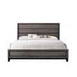 Benjara Asir King Size Bed- Geometric Panel Headboard- Modern Gray Wood Finish
