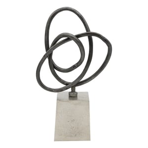 Benjara 9&quot Table Sculpture- Abstract Loop Design- Block Base- Black/Silver
