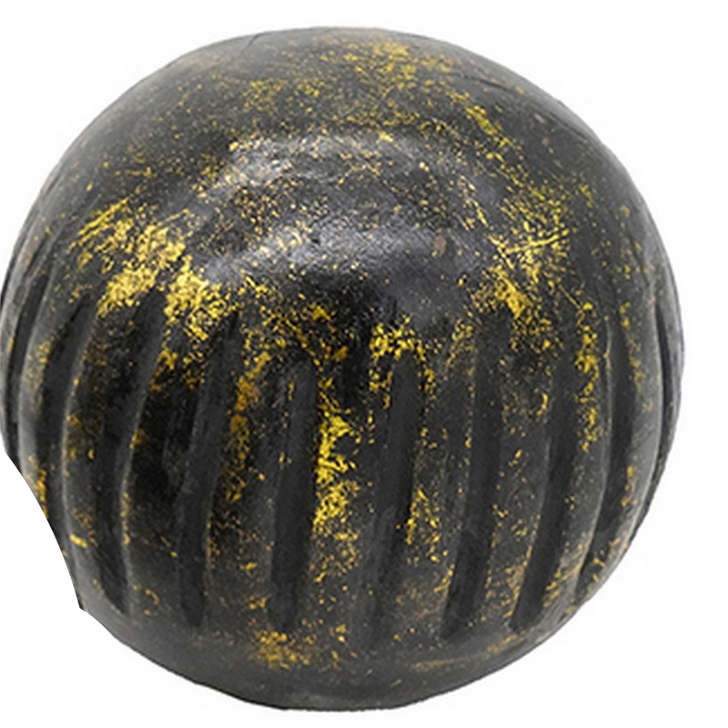 Benjara Set of 3 Decorative Tabletop Round Balls-Carved Mango Wood-Black-Yellow