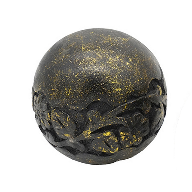 Benjara Set of 3 Decorative Tabletop Round Balls-Carved Mango Wood-Black-Yellow