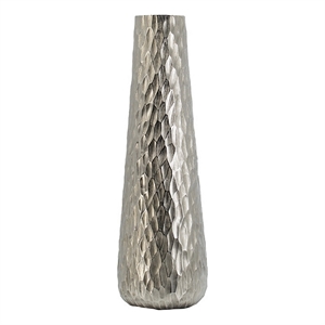 Benjara 23&quot Tall Oblong Vase- Diamond Textured- Tapered- Aluminum- Silver