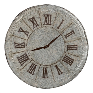 Benjara 20&quot Classic Round Wall Clock- Metal- Roman Numerals- Vintage Gray