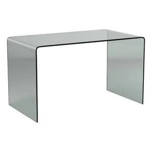 Benjara Kyo 50&quot Tempered Glass Computer Desk- U Shaped- Wide Surface- Smokey