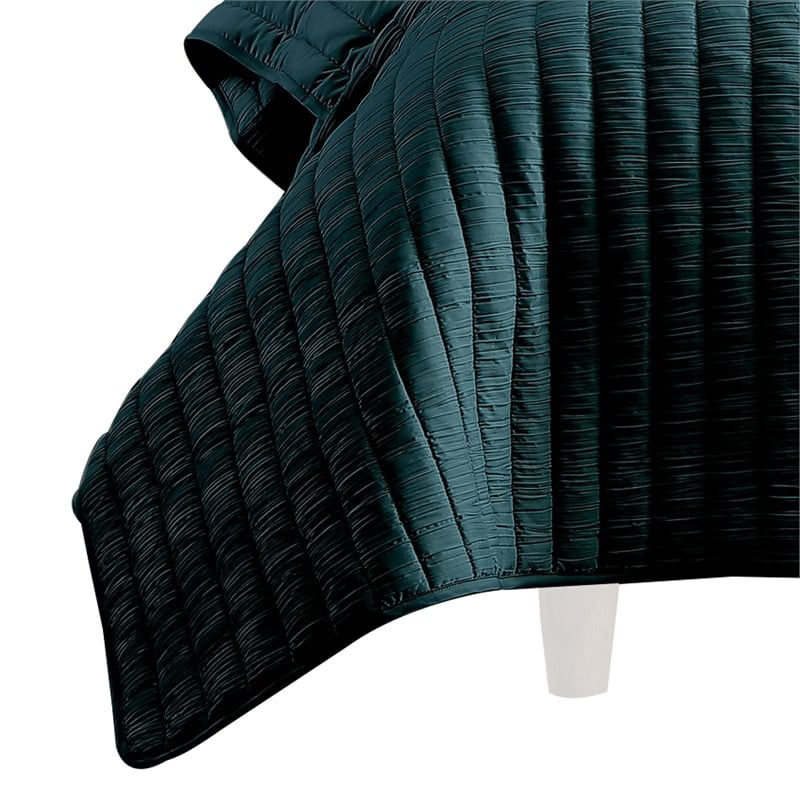Benjara Elia Twin Contemporary Quilt Coverlet Set w/ Crinkle Texture- Teal Green