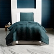 Benjara Elia Twin Contemporary Quilt Coverlet Set w/ Crinkle Texture- Teal Green