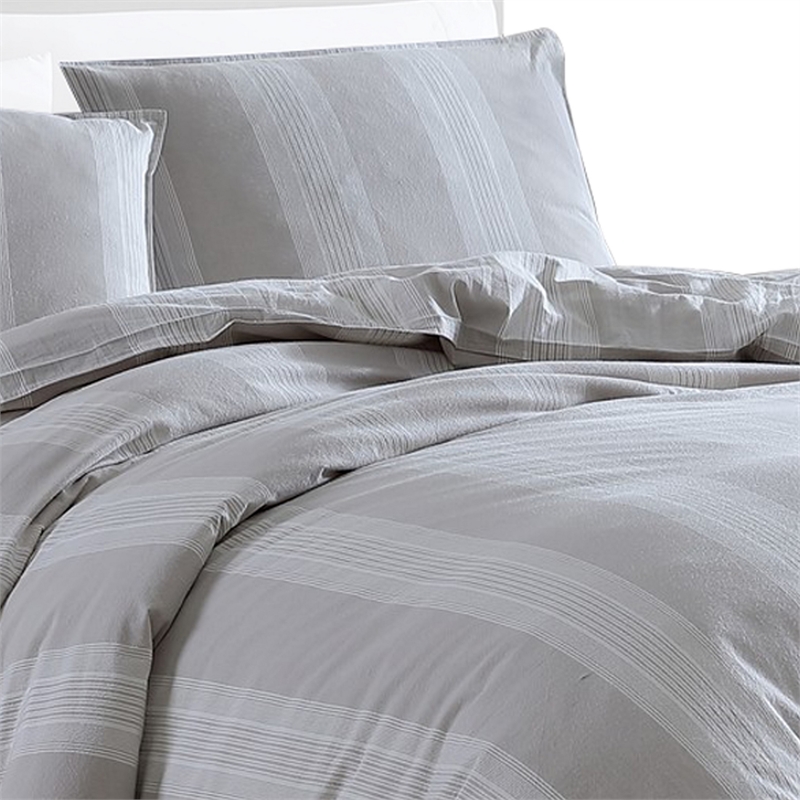 Benjara Kia 2 Piece Twin Comforter Set- Yarn Dyed Cotton- Beige Vertical Stripes