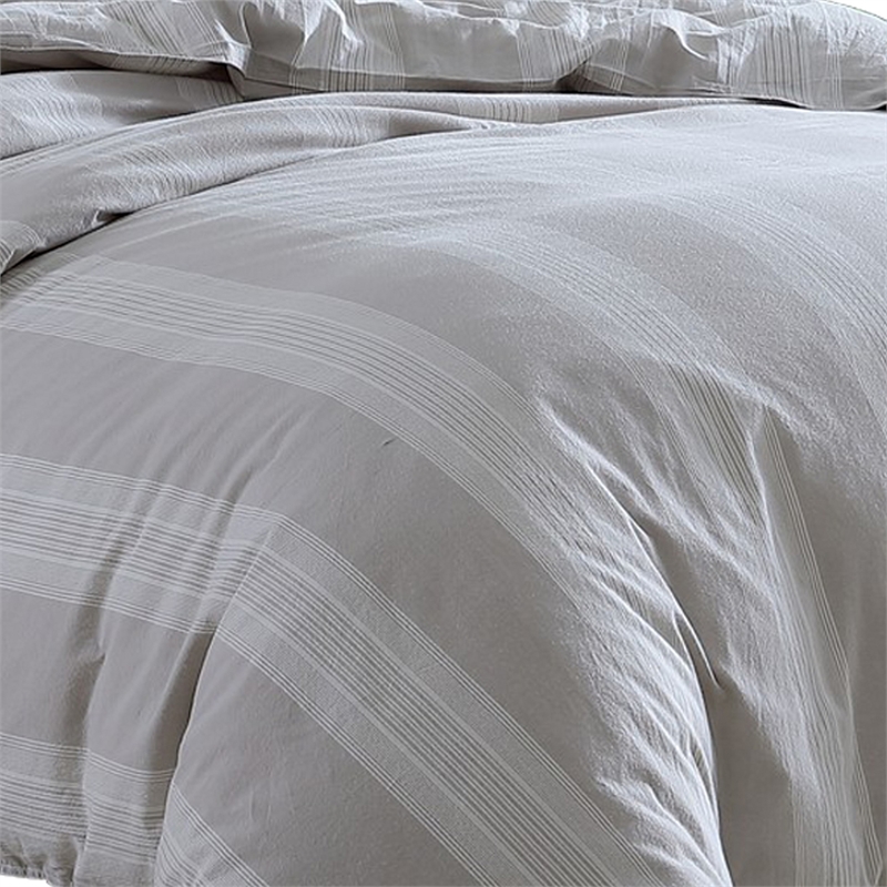 Benjara Kia 2 Piece Twin Comforter Set- Yarn Dyed Cotton- Beige Vertical Stripes