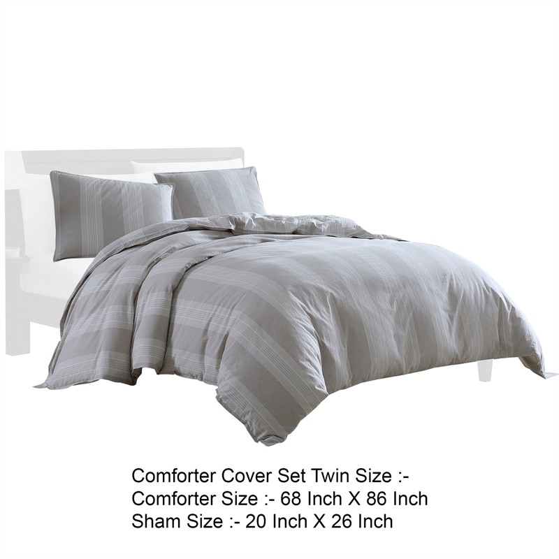 Benjara Kia 2 Piece Twin Comforter Set- Yarn Dyed Cotton- Beige Vertical Stripes