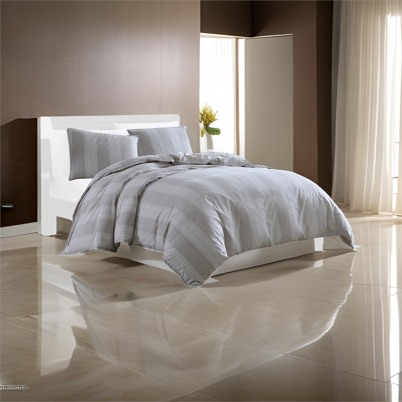 Benjara Kia 2 Piece Twin Comforter Set- Yarn Dyed Cotton- Beige Vertical Stripes