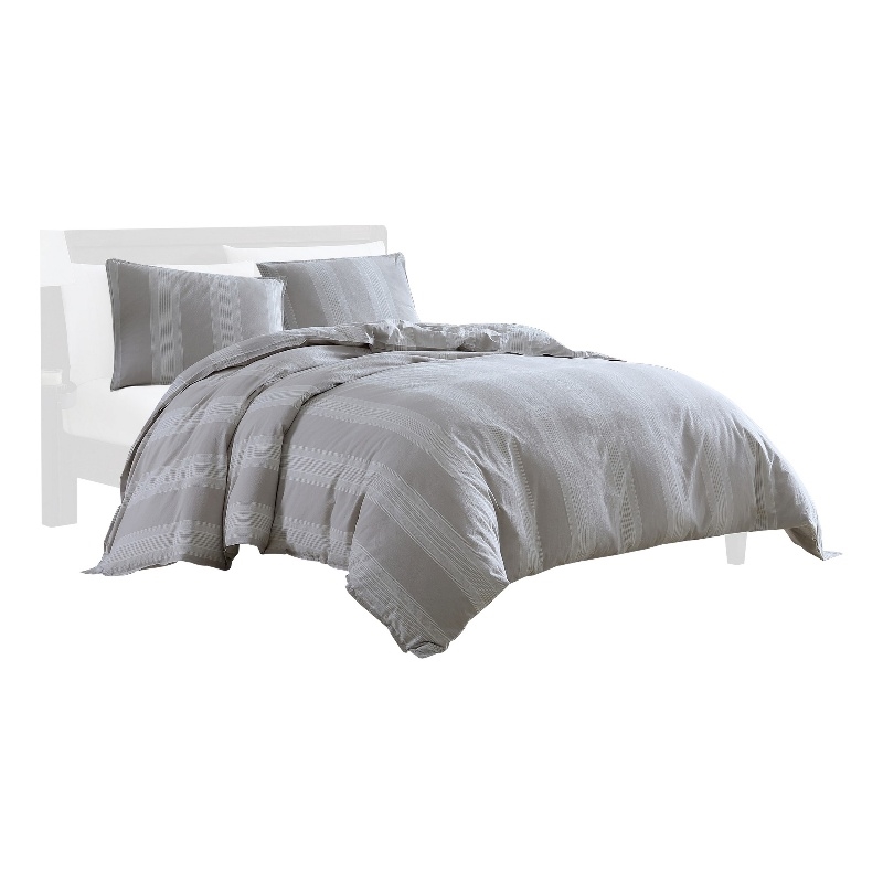 Benjara Kia 2 Piece Twin Comforter Set- Yarn Dyed Cotton- Beige Vertical Stripes
