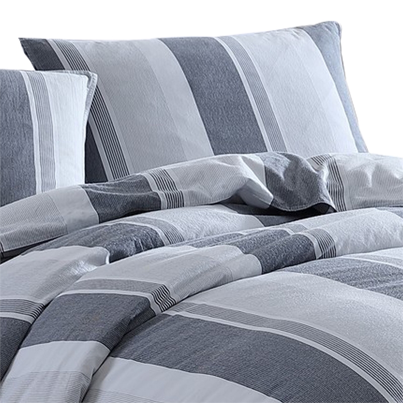 Benjara Kia 2 Piece Twin Comforter Set- Yarn Dyed Cotton- Gray Vertical Stripes