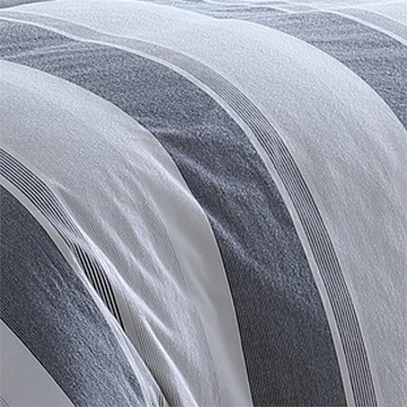 Benjara Kia 2 Piece Twin Comforter Set- Yarn Dyed Cotton- Gray Vertical Stripes
