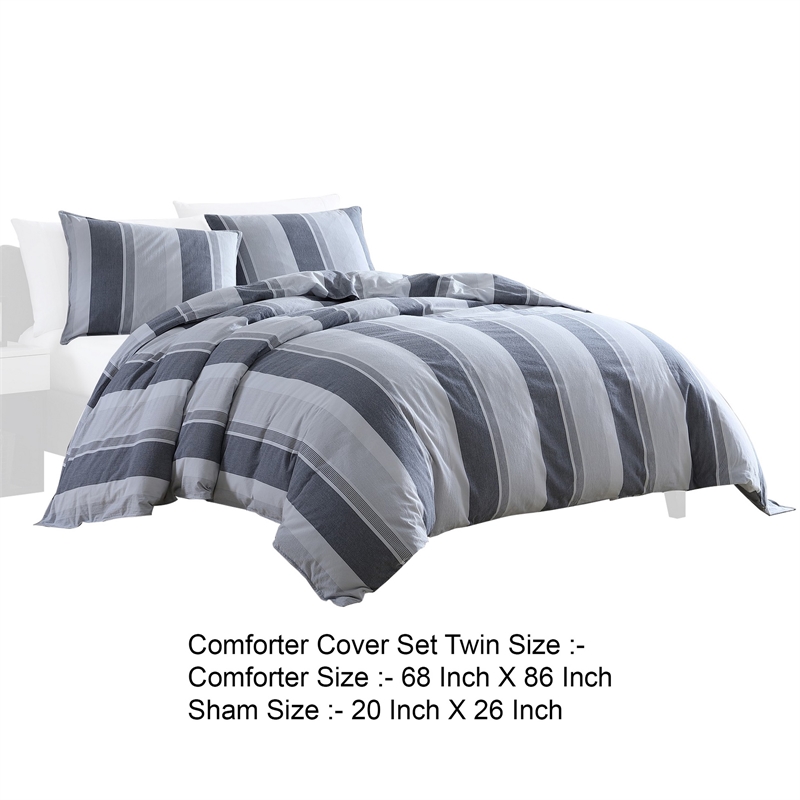 Benjara Kia 2 Piece Twin Comforter Set- Yarn Dyed Cotton- Gray Vertical Stripes