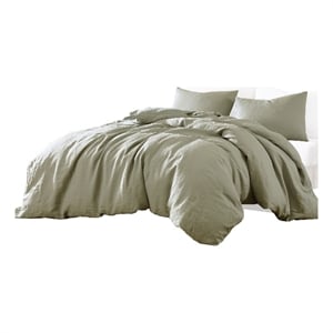 Benjara Edge 4 Piece King Size Duvet Comforter Set- Washed Linen- Sage Green
