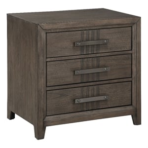 Benjara 27&quot Rustic NightStand-2 Drawers-Gray Metal Handles-Rich Brown Wood