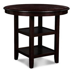 Benjara Gale 42&quot Round Counter Dining Table- 2 Open Shelves- Dark Brown Finish