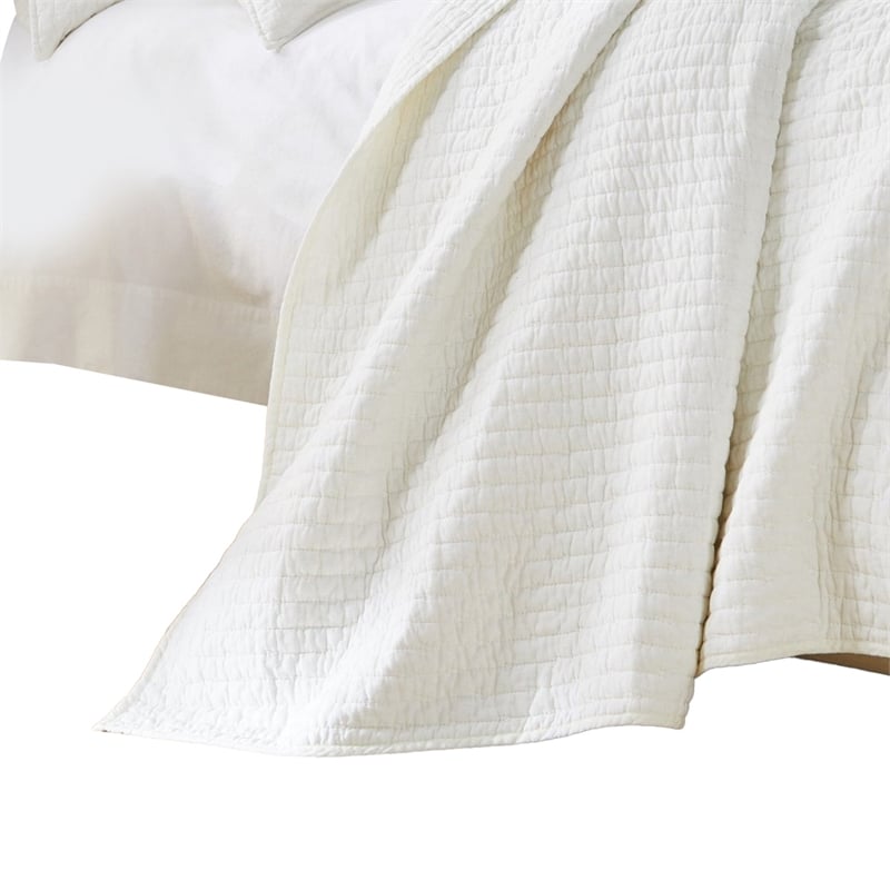 Benjara Xumi 2pc Twin Quilt and Pillow Sham Set- Channeled- Antique White Cotton