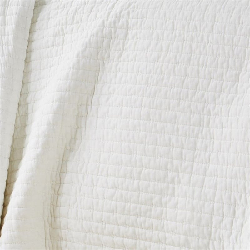 Benjara Xumi 2pc Twin Quilt and Pillow Sham Set- Channeled- Antique White Cotton